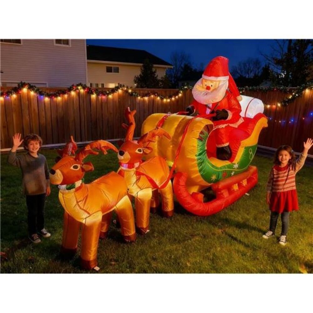 Inflatable Santa Sleigh Reindeer 8FT Outdoor Christmas Decoration
